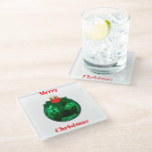 Groen Ornament met Holly Onderzetter Glazen Onderzetter (Schuin)