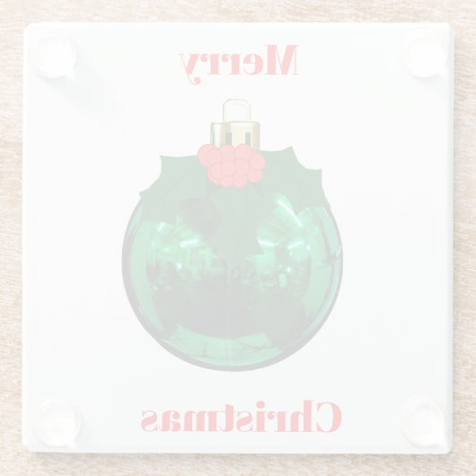 Groen Ornament met Holly Onderzetter Glazen Onderzetter (Achterkant)