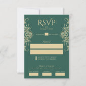 Groen Oud Geld  Crest Wedding RSVP Kaartje (Voorkant)