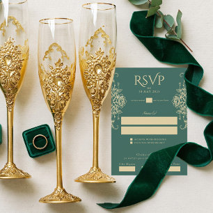 Groen Oud Geld Vintage Wapen Huwelijk RSVP Kaartje