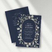 Groen Ovaal Marine RSVP QR Code Bruiloft Roos Goud Folie Uitnodiging