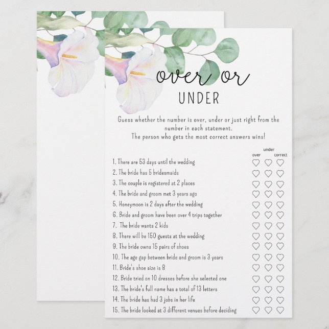 Groen - Over of onder bruidsfeest spel (Voorkant / Achterkant)