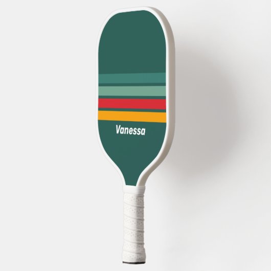 Groen over striping met naam pickleball paddle (Links)