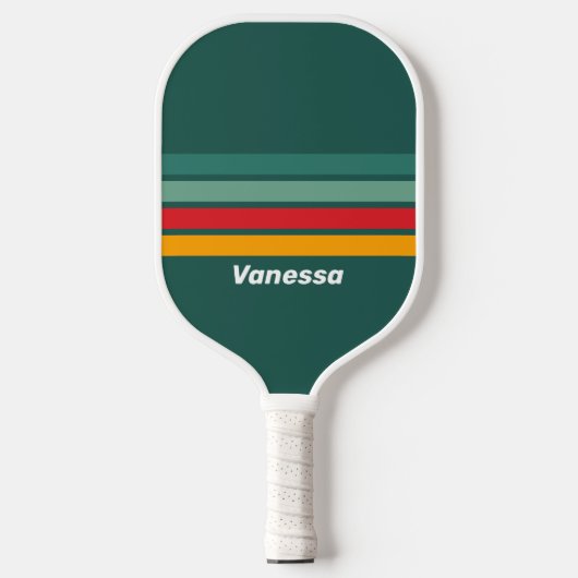 Groen Overdwars Gestreept met Naam Pickleball Paddle (Voorkant)