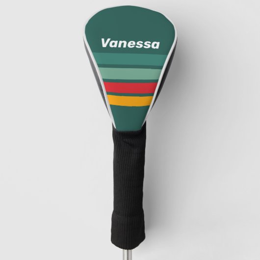 Groen Overdwars Strepen met Naam Golfheadcover (Voorkant)