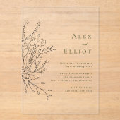 Groen Overfluwelen Boeket Bruiloft Acryl Uitnodigingen (Voorkant)