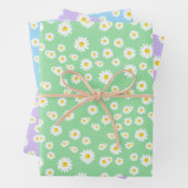Groen, Paars en blauw Boho Spring Daisies Pattern Inpakpapier Vel (In situ)