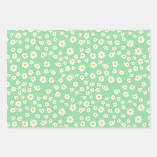 Groen, Paars en blauw Boho Spring Daisies Pattern Inpakpapier Vel (Voorkant)
