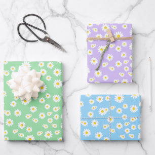 Groen, Paars en blauw Boho Spring Daisies Pattern Inpakpapier Vel