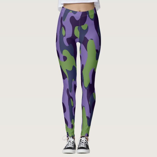 Groen Paars en Blauw Camo abstract Leggings (Voorkant)