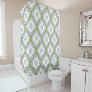 Groen Paars en Blauw Kleurig Ogee Ikat Patroon Douchegordijn