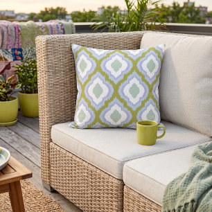 Groen Paars en Blauw Kleurrijk Ogee Ikat Patroon Buitenkussen