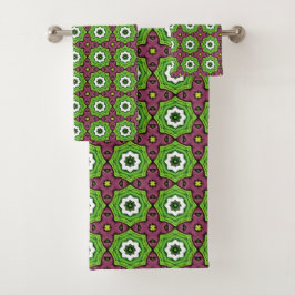 Groen paars en wit geometrisch patroon Handdoek