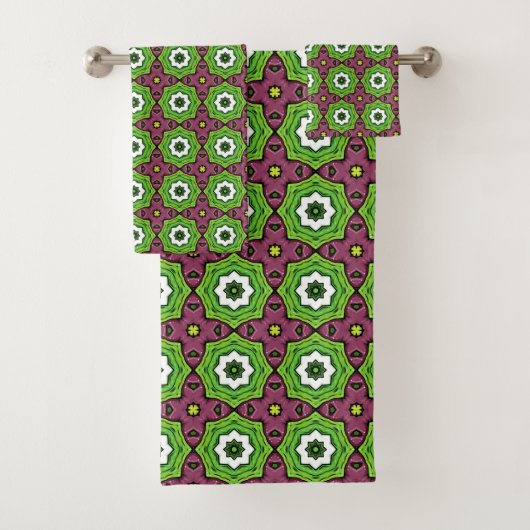 Groen paars en wit geometrisch patroon Handdoek (Insitu)