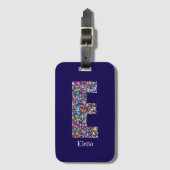 Groen paars geel bloemig monogram initiaal E blauw Bagagelabel (Voorkant (verticaal))