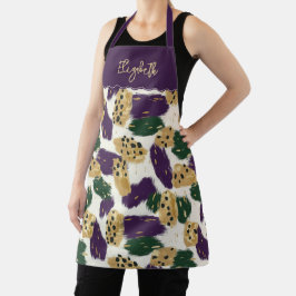 Groen Paars Goud Kwaststreken Patroon Monogram Schort