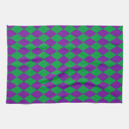 GROEN PAARS MARDI GRAS DIAMOND PATTERN THEEDOEK