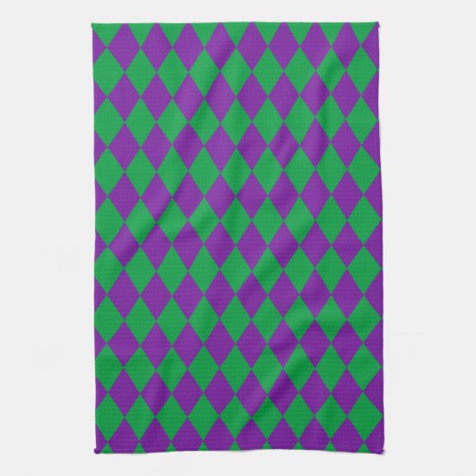 GROEN PAARS MARDI GRAS DIAMOND PATTERN THEEDOEK (Verticaal)