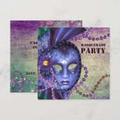 Groen Paars Maskerade Feest Kaart (Voorkant / Achterkant)