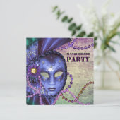 Groen Paars Maskerade Feest Kaart (Staand voorkant)