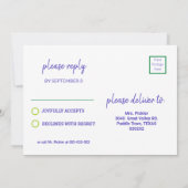 Groen + paars Pickleball Birthday party + RSVP Kaart (Achterkant)