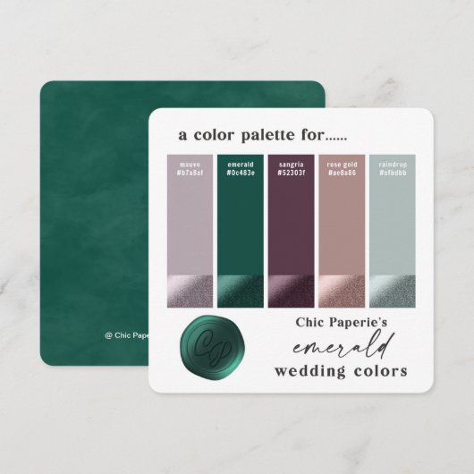 Groen Paars Roos Gold Wedding Color Palette Kaart (Voorkant / Achterkant)