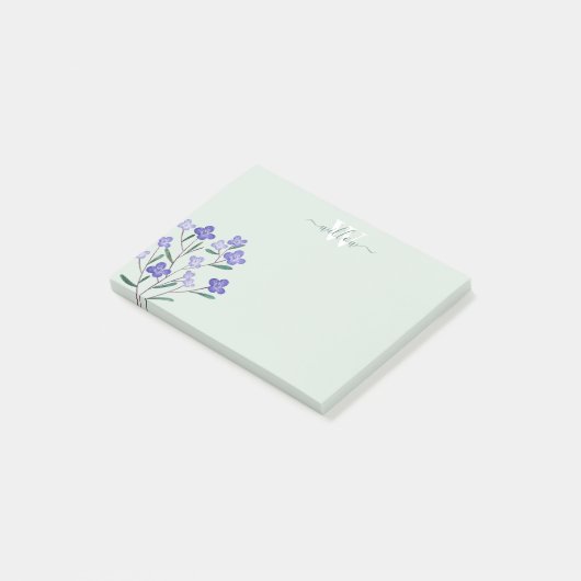 Groen Paars Waterverf Blossom Monogram Post-it® Notes (Schuin)
