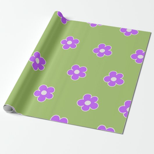 Groen Paars Y2K-ventilatorpatroon Cadeaupapier (Uitgerold)