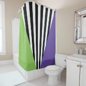 Groen Paars Zwart & Witte Whimsical Strepen Douchegordijn (In situ)