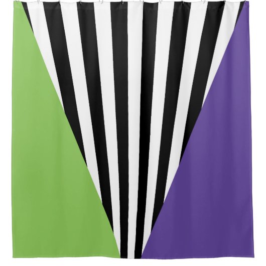 Groen Paars Zwart & Witte Whimsical Strepen Douchegordijn (Voorkant)