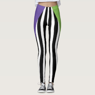 Groen Paars Zwart & Witte Whimsische Strepen Leggings