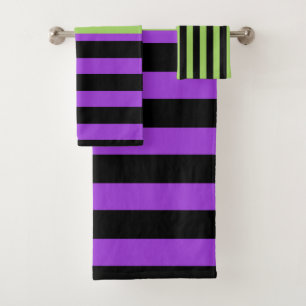 Groen Paars & Zwarte Halloween Streep Bad Handdoek