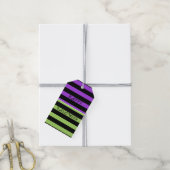 Groen Paars & Zwarte Halloween Streep Feest Cadeaulabel (Met Touw)