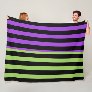 Groen Paars & Zwarte Halloween Streep Fleece Deken