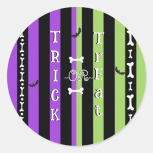 Groen Paars & Zwarte Halloween Streep Ronde Sticker