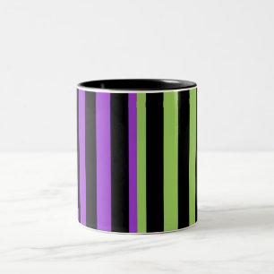 Groen Paars & Zwarte Halloween Streep Tweekleurige Koffiemok