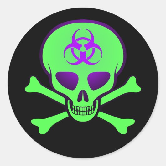 Groen-Paarse Biohazard Skull Sticker (Voorkant)