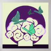 Groen Paarse Bloem Boeket & Vlinders Vierkant Poster (Voorkant)