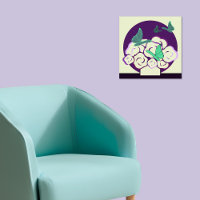 Groen Paarse Bloem Boeket & Vlinders Vierkant