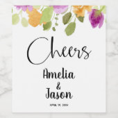 Groen Paarse en Gele Bloemen Waterverf Wijn Etiket (Enkel label)