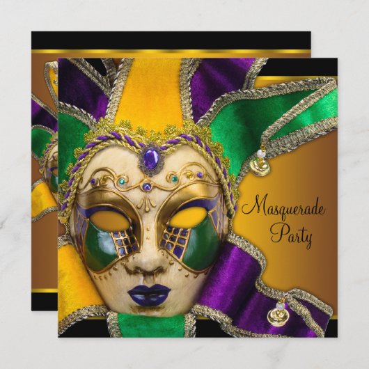 Groen Paarse en Gouden Masquerade Partij Kaart (Voorkant / Achterkant)