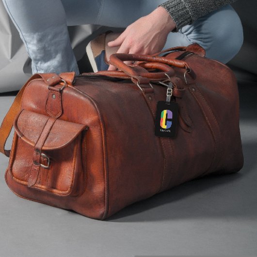 Groen paarse geel rood Monogram Initiaal C zwart Bagagelabel