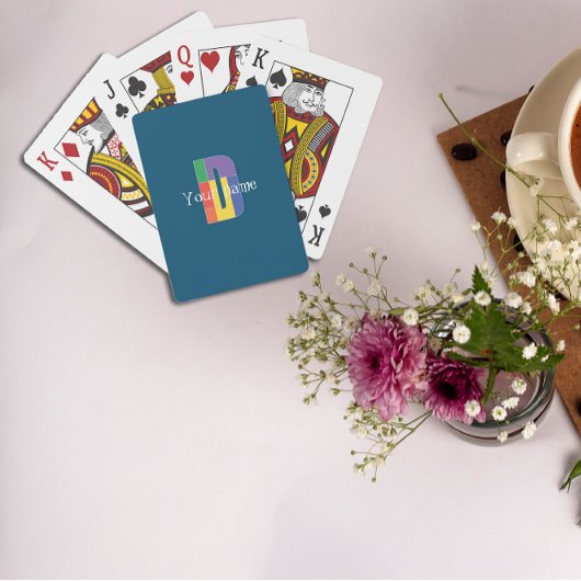 Groen paarse geel rood Monogram Initiaal D blauw Pokerkaarten