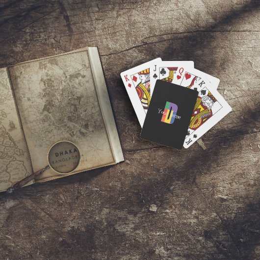 Groen paarse geel rood Monogram Initiaal D zwart Pokerkaarten