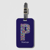 Groen paarse gele bloemen Monogram Initiaal P blau Bagagelabel (Voorkant (verticaal))