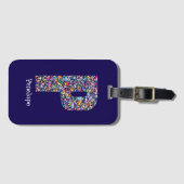 Groen paarse gele bloemen Monogram Initiaal P blau Bagagelabel (Voorkant (horizontaal))