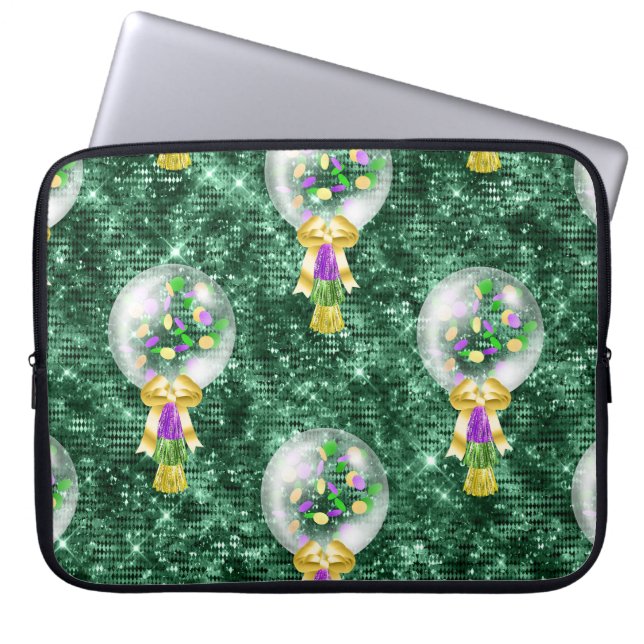 GROEN PAARSE GOLD MARDI GRAS BALLOONS LAPTOP SLEEVE (Voorkant)
