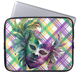 GROEN PAARSE GOLD WATERVERF MARDI GRAS MASK LAPTOP SLEEVE