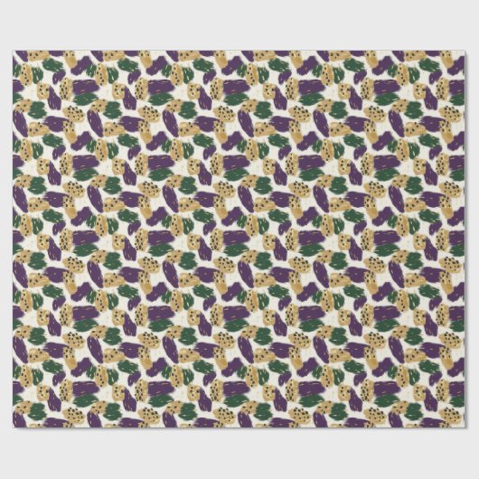 Groen Paarse gouden penseelstreken Patroon Cadeaupapier (Vlak)