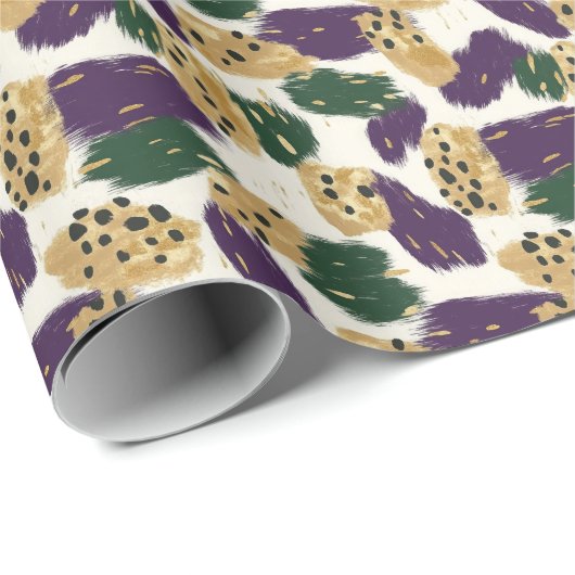 Groen Paarse gouden penseelstreken Patroon Cadeaupapier (Rol Hoek)
